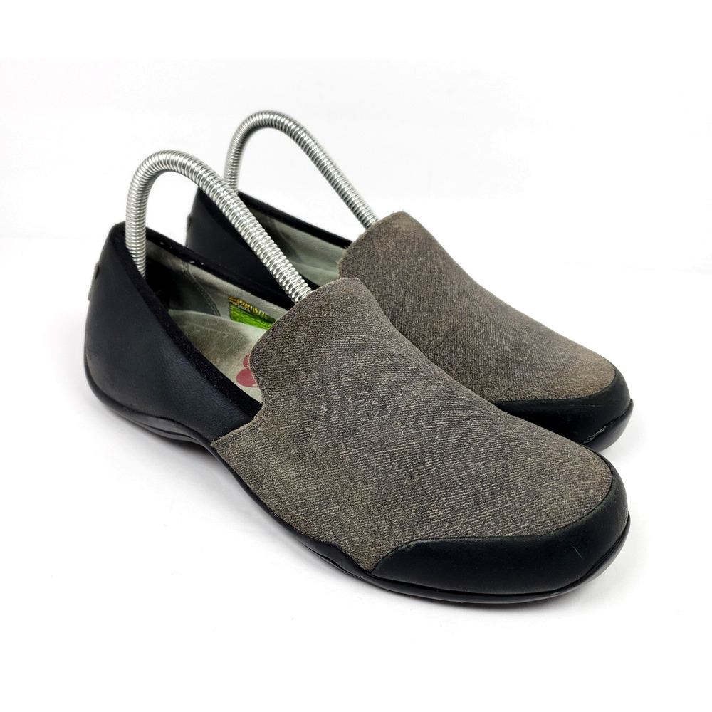 Ahnu Penny Pro Womens Size 8.5 Gray Black Suede Leather Slip On Loafer Shoes
